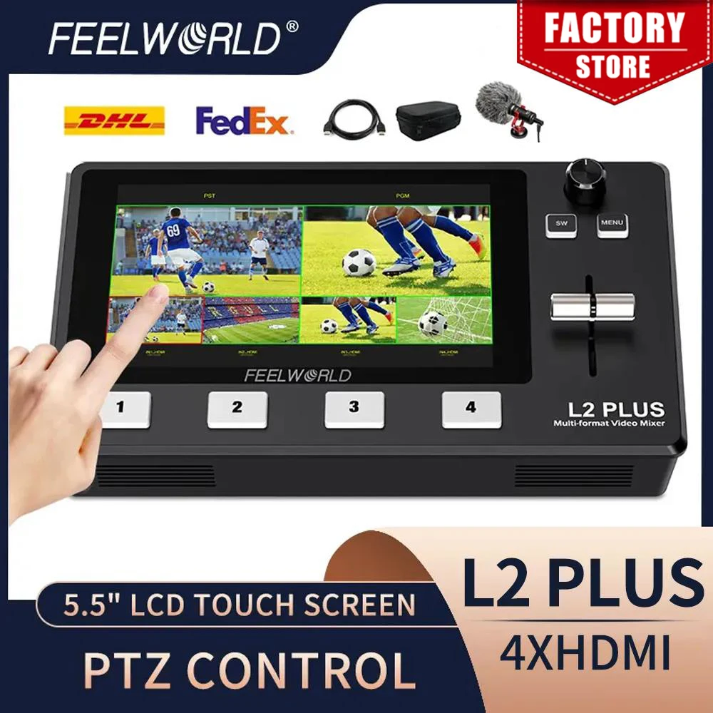 Многокамерный видеомикшер FEELWORLD L2 PLUS с 5 5-дюймовым сенсорным ЖК-экраном и