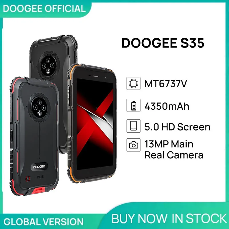 New DOOGEE S35 Rugged Phone Sony 13MP Triple Camera Mobile Phones 360 All-Round Protection 3GB+16GB Cellphone 4350mAh