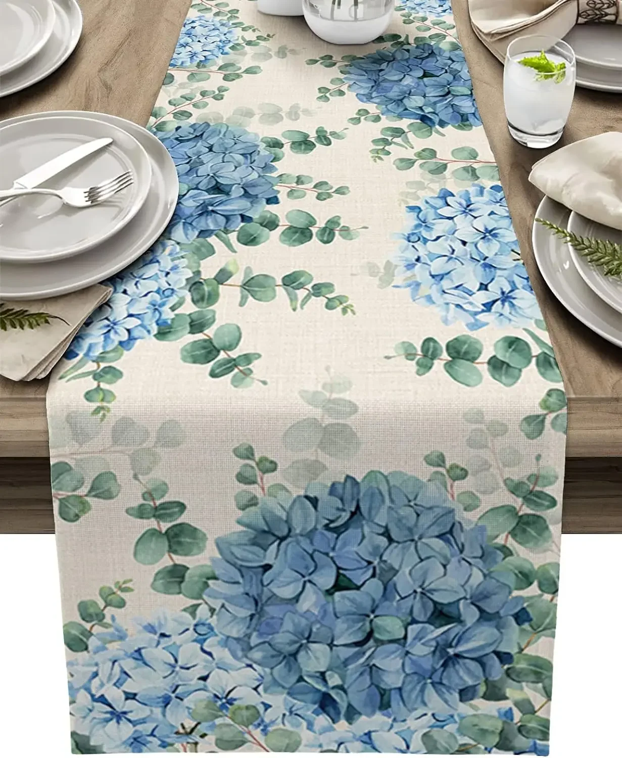 Голубая Гортензия эвкалипт растения льняные настольные дорожки украшение для