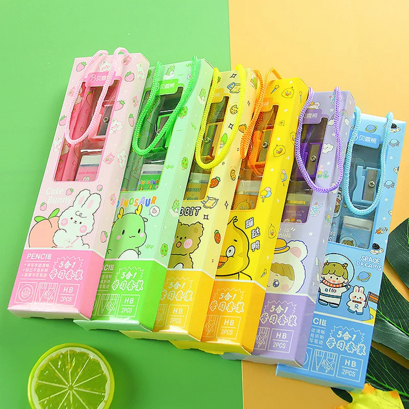 

Набор канцелярских принадлежностей Kawaii, точилка для карандашей и наборы линеек, подарок для школы, офиса, для рисования