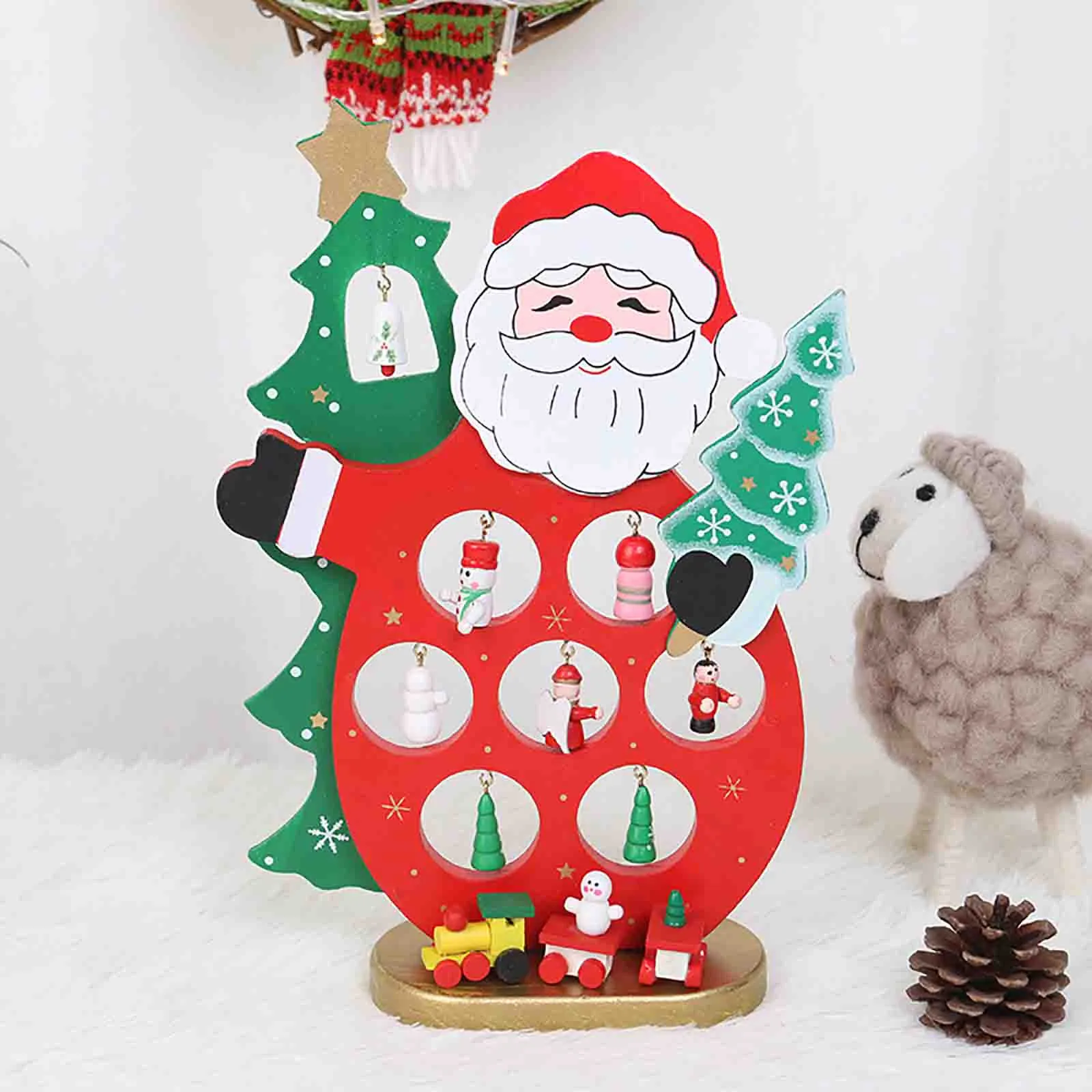 

Christmas Decoration Red Wooden Ornament Santa DIY Desk Home Decoration
