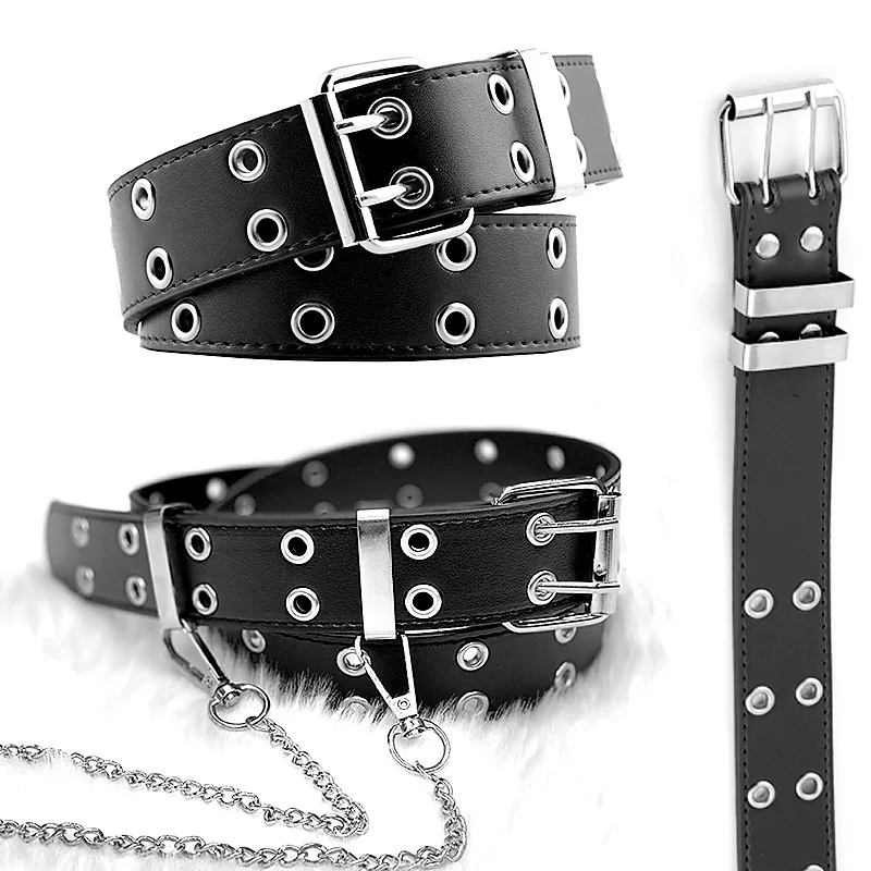 Hip Hop Punk Belt Casual Street Jeans Fashion Chain Decorative Belts with Hole Pu Leather Belts for Women