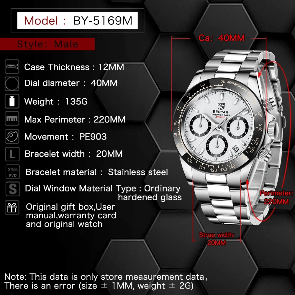 Relojes Hombre 2021 BENYAR новые мужские кварцевые часы модные повседневные трехглазные