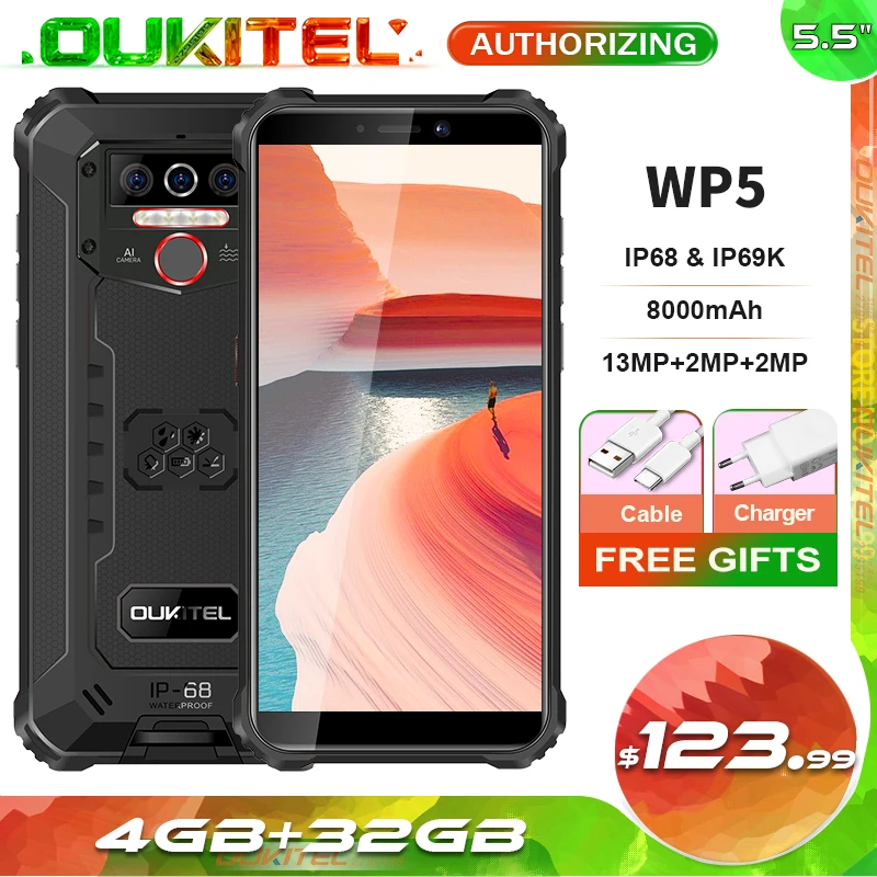 Смартфон Oukitel WP5 4+32ГБ водонепроницаемый 8000 мАч в ассортименте