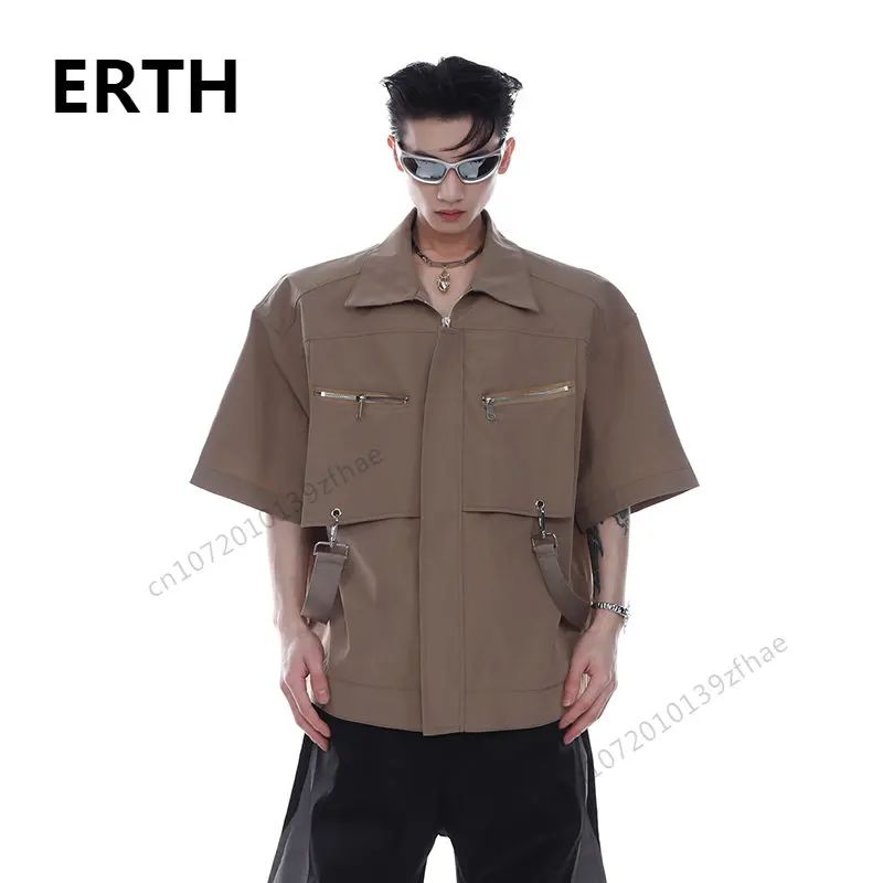

Рубашка ERTH Мужская нишевая с коротким рукавом, металлическая молния, дизайнерский однотонный топ на заказ, лето 2023