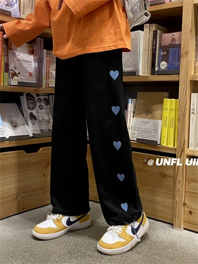 

QWEEK Korean Style Joggers Sweatpants Women Baggy Kawaii Oversize Loose Jogging Sports Pants Black Wide Leg Trousers For Female