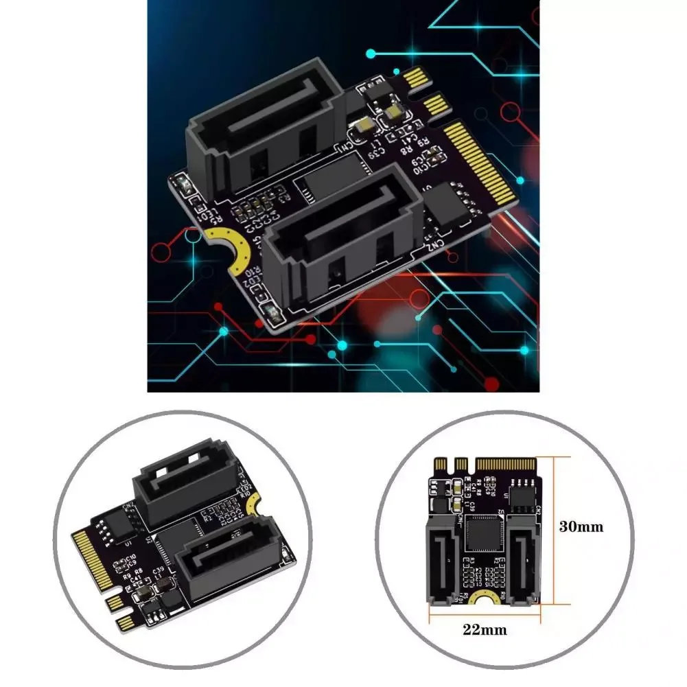 Compact Mini M.2 A+E KEY to 2 Ports SATA Hard Drive Expansion Card for Server