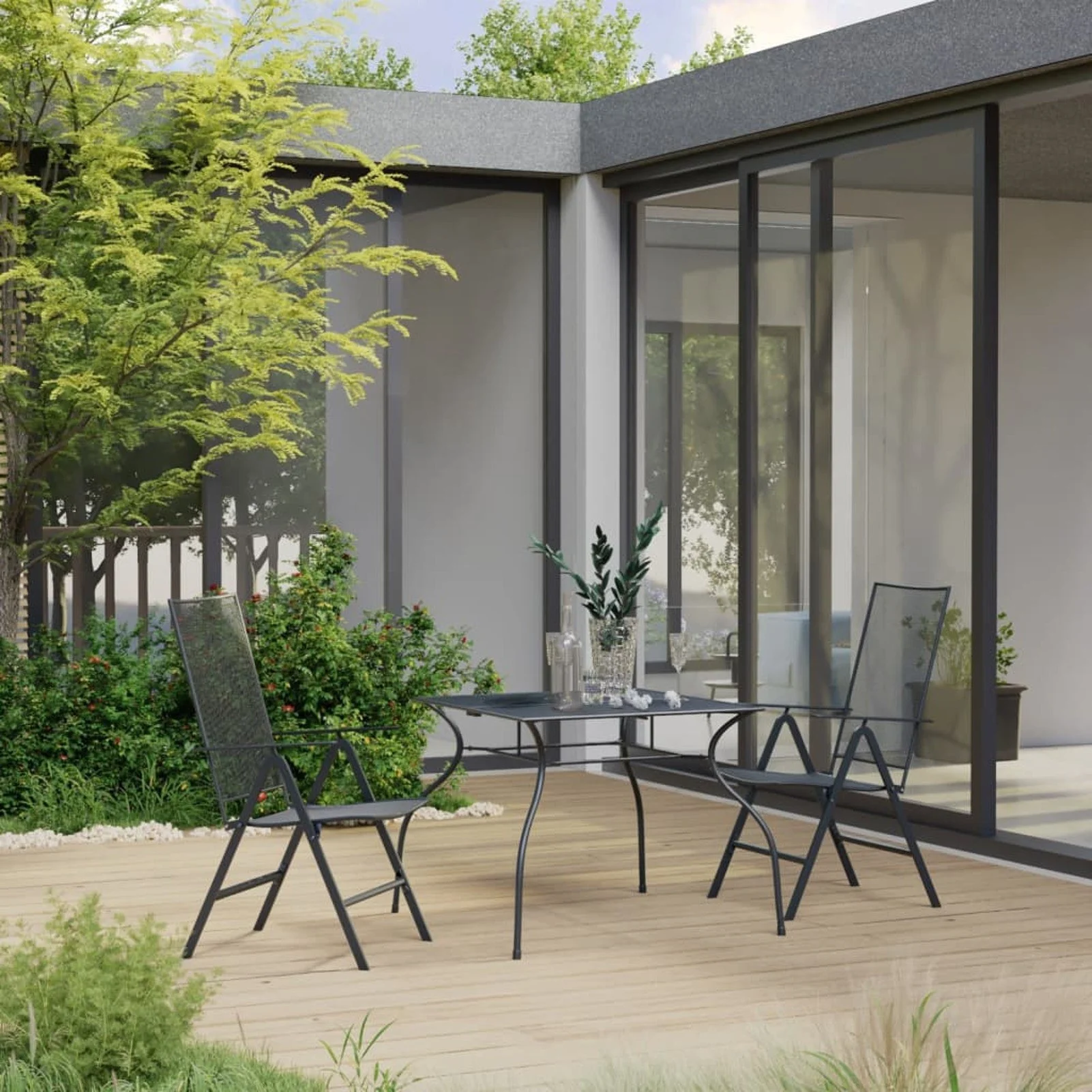 

3 Piece Garden Dining Set Steel Anthracite