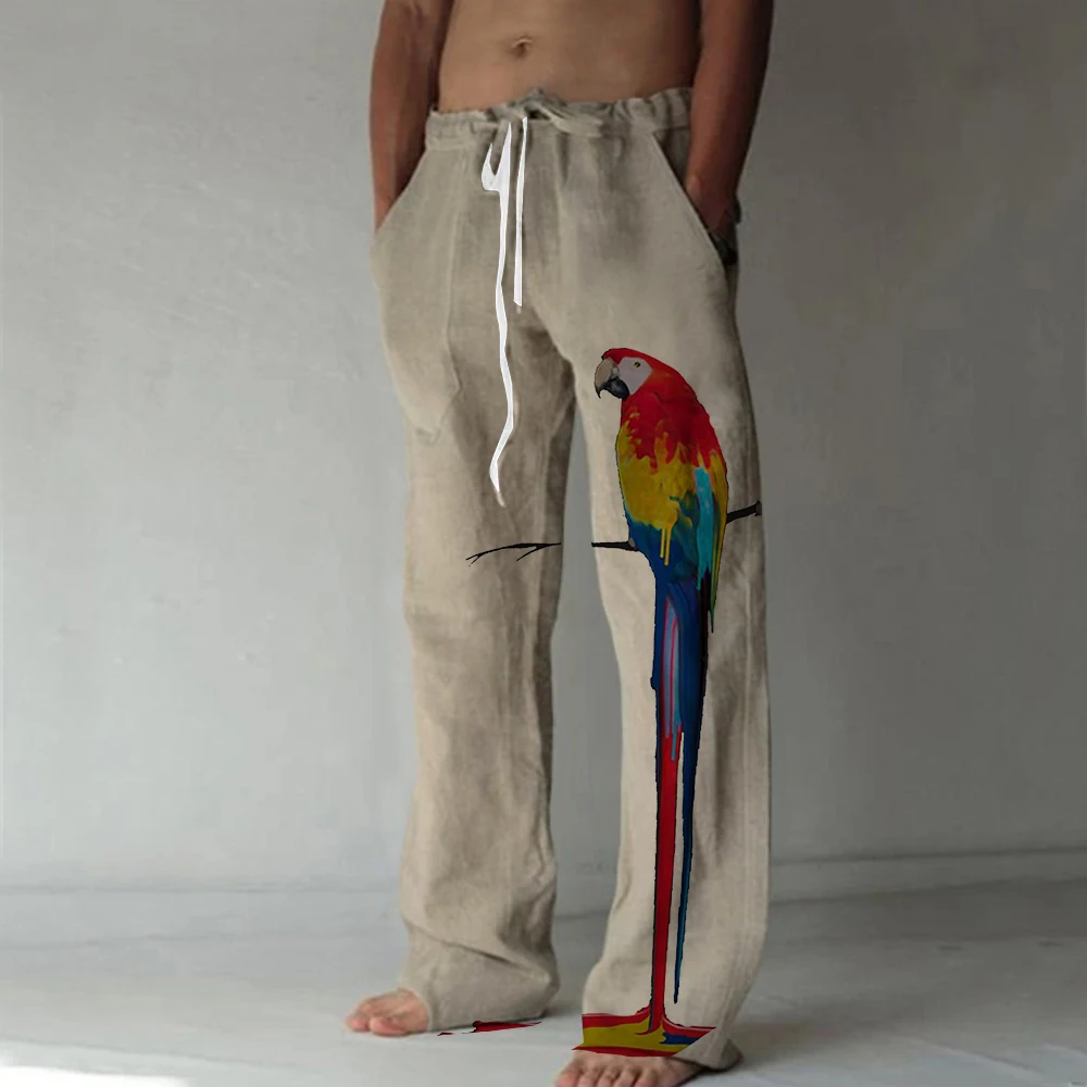 

Men's Parrot Straight Trousers Elastic Drawstring Design Front Pocket Pants Beach Animal Bird Graphic 3D Printed
