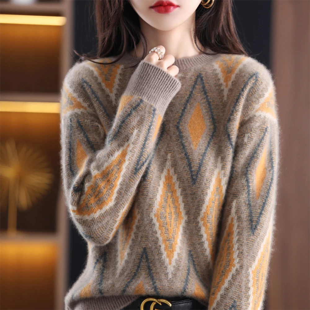 

Новинка, женский свитер, пуловер с круглым вырезом, подходящий ко всему цвет, свободный плотный шерстяной вязаный Топ, женская одежда для оф...