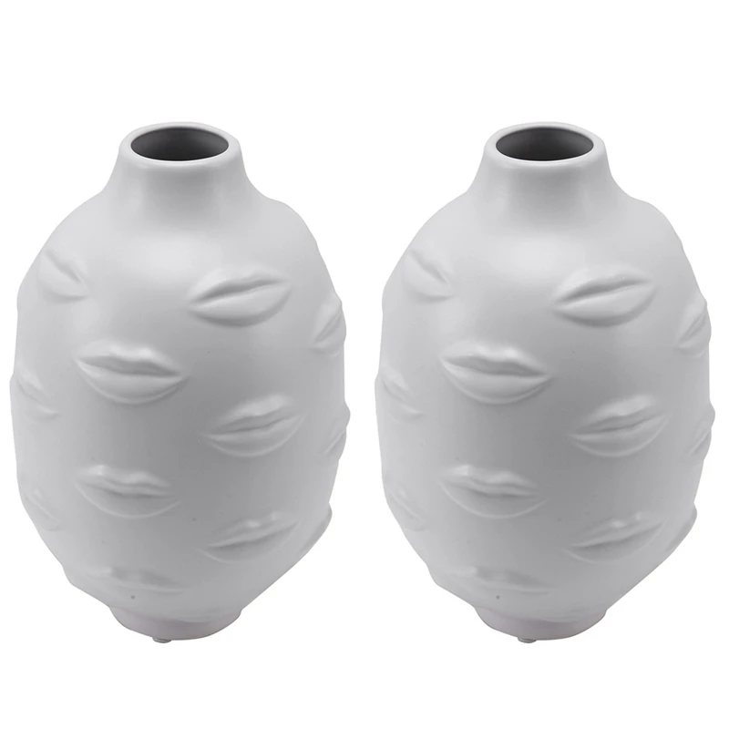 

2X Artists,Potted Plants,Potted Plants,Garden Decoration,White Pottery Vase Lip White Ceramic