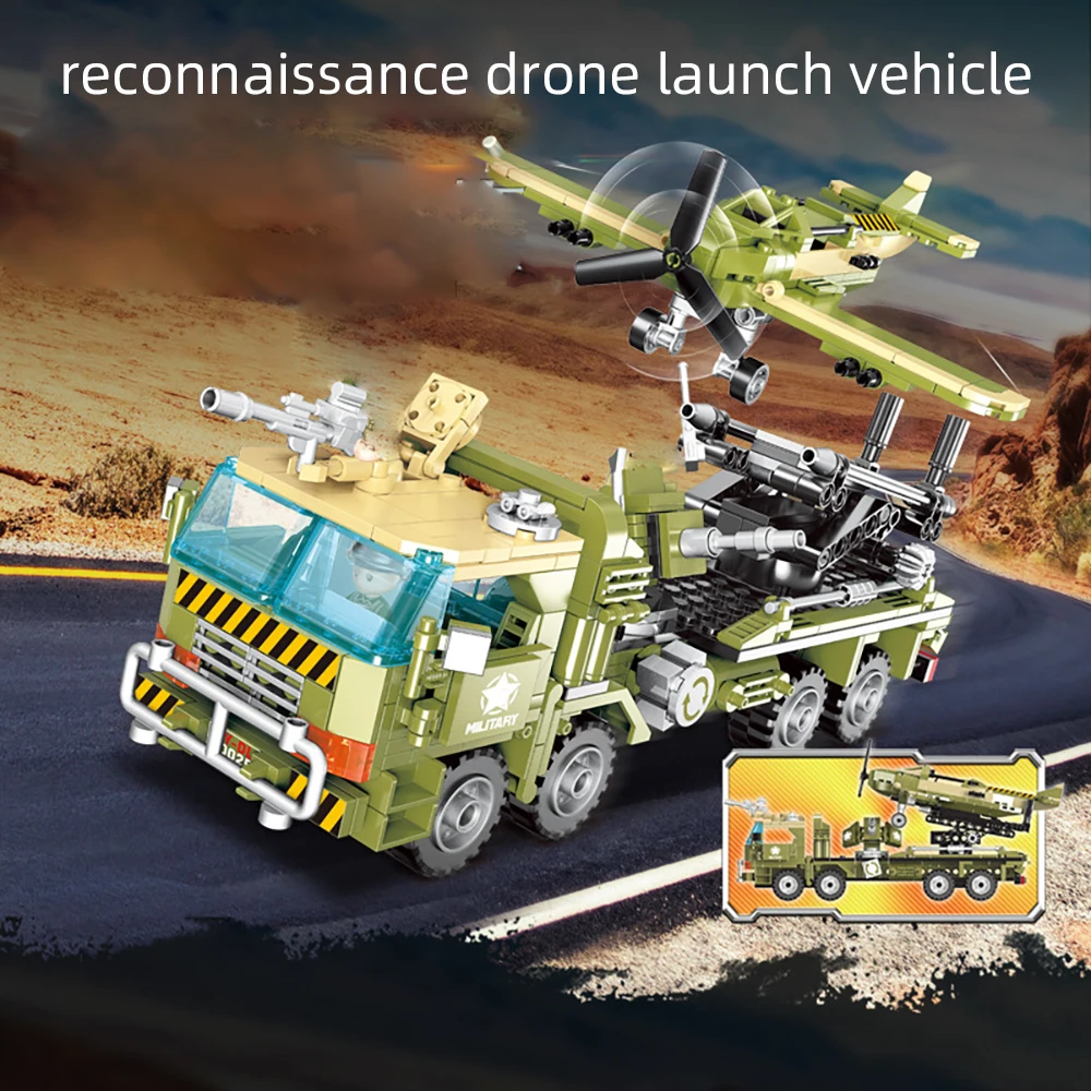 Военный армейский грузовик строительные игрушки для мальчиков 581 шт. автомобиль