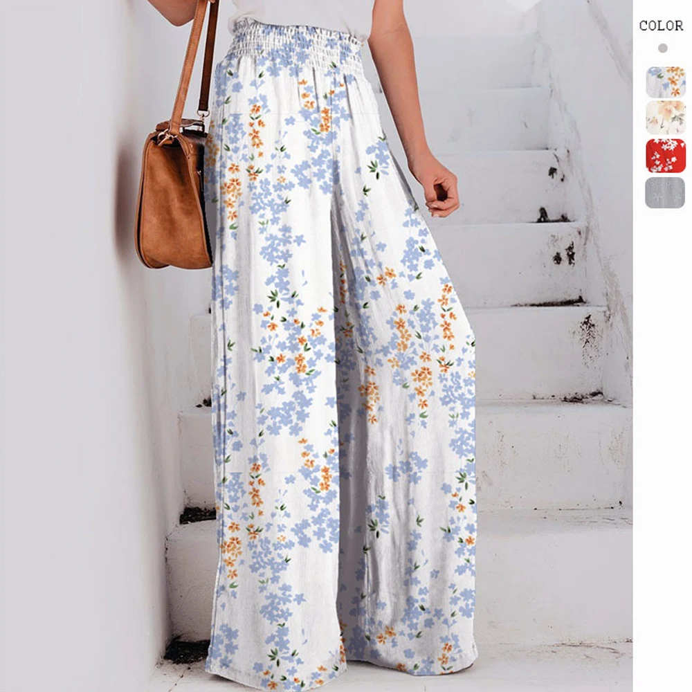 

Женские брюки в богемном стиле, офисные Свободные повседневные длинные брюки с цветочным принтом и широкими штанинами, лето 2023