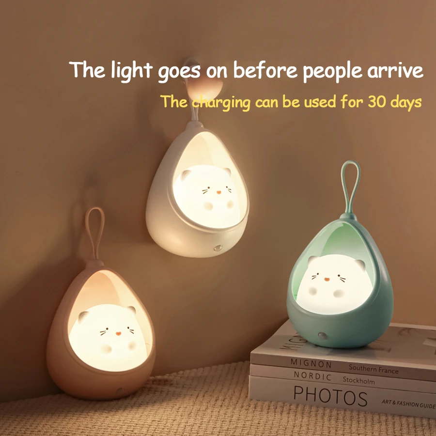 LED Night Light cute animal Human Induction Desk lamp For Children Kids Bedroom USB Rechargeable Silicone wall lights