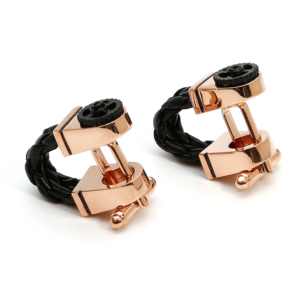 Cufflinks for Men TOMYE XK22S049 Luxury Black Leather Gold Formal Business Casual Dress Shirt Buttons Wedding Gift Cuff Links