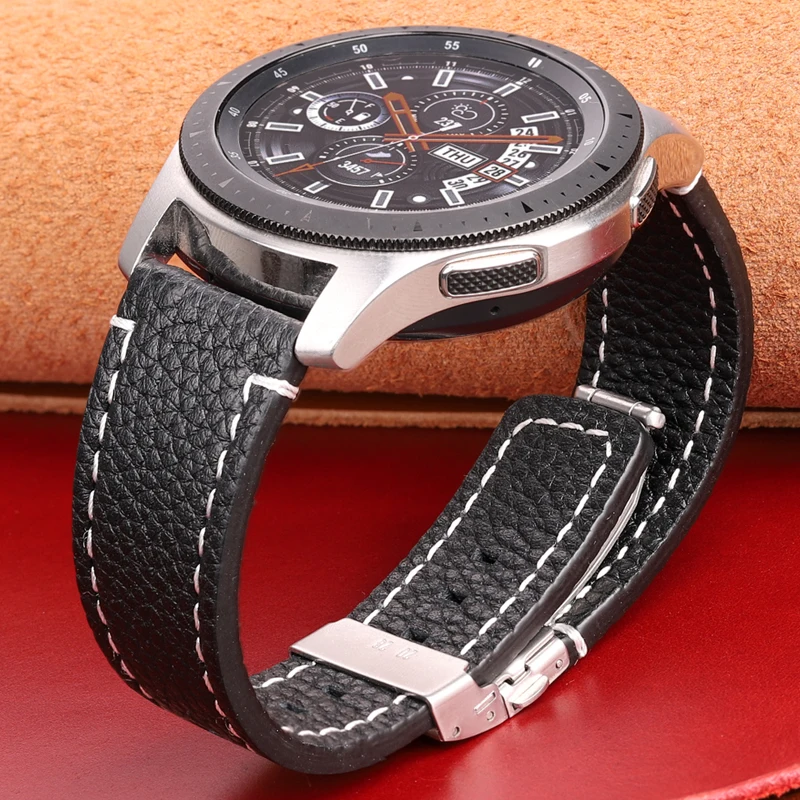 Genuine Leather Watch Band Strap Women Men 18mm 20mm 22mm 24mm Black Brown Blue Soft Cowhide Watchband With Deployment Clasp