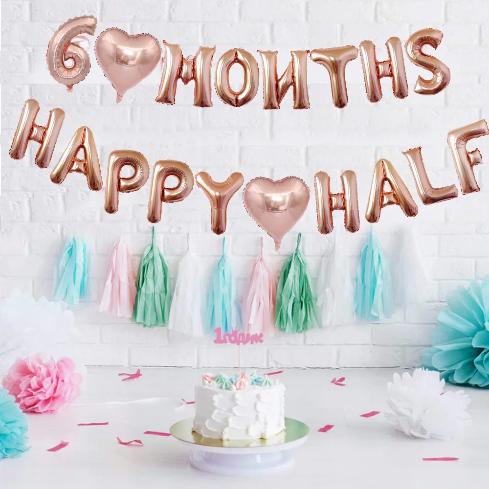 1Set 6 Months Happy Half Year Heart Foil Balloons 1/2 Birthday Party Balloons Banner Boy Girl Baby Shower Party Decorations