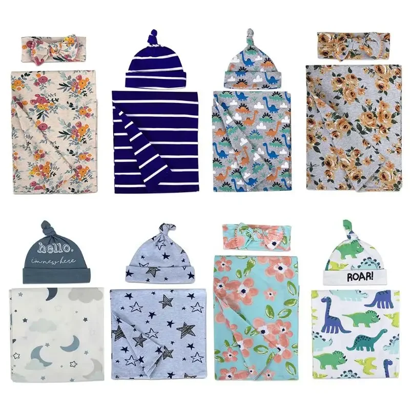 

2Pcs/Set Newborn Baby Receiving Blanket Headband/Hat Cotton Sleeping Bag Toddler Infant Swaddle Wrap Towel