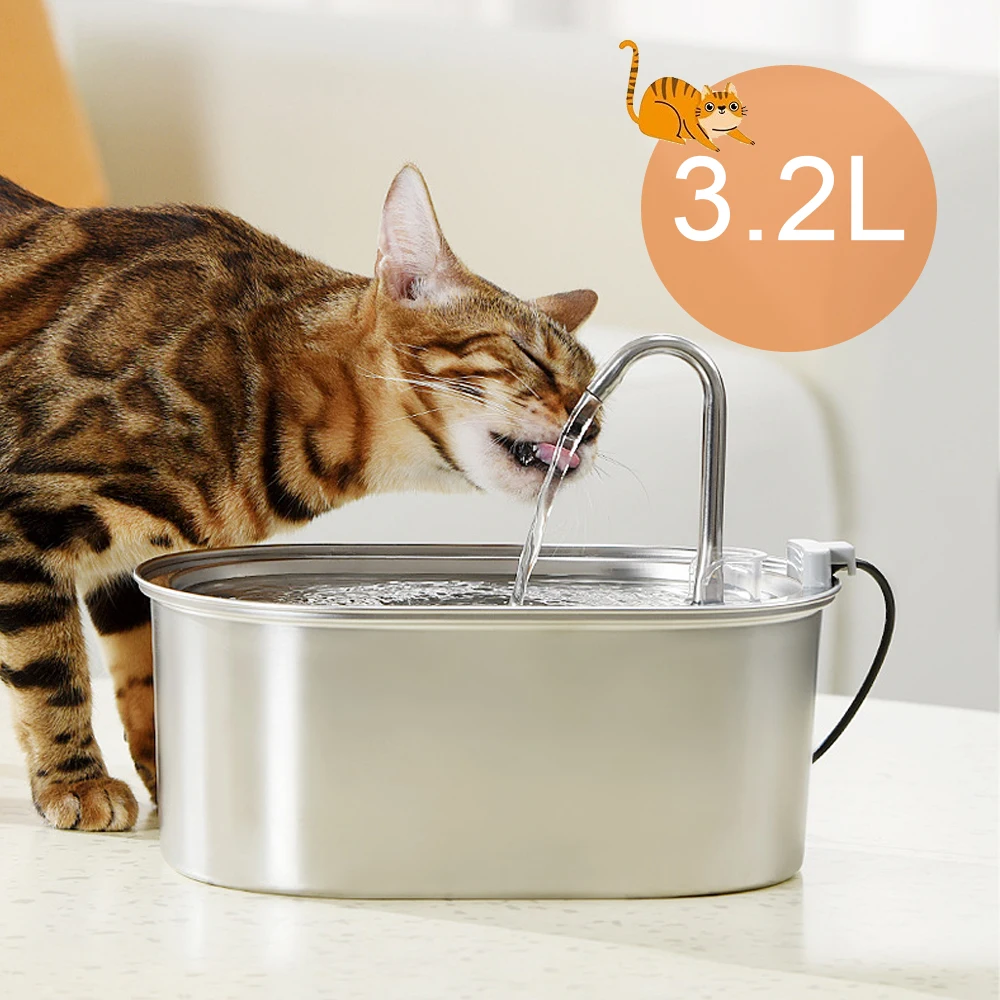 

3.2L Cat Drinking Fountain Automatic Stainless Steel Pet Cats Water Dispenser Ultra-quiet Pump Water Foutain for Multiple Pets