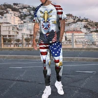 male clothes 3d print america flag retro short sleeved t shirttrousers men tracksuit suit casual breathable blouse joogers pant