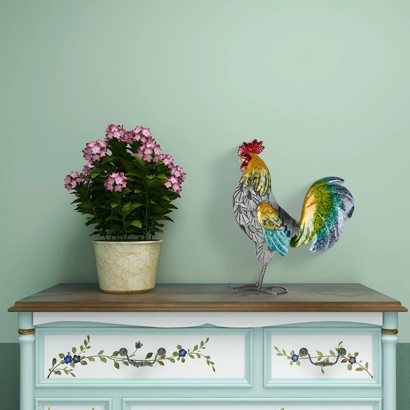 

Скульптура в виде петуха современное железное украшение, искусство, планка и украшение стола, скульптура ярких цветов