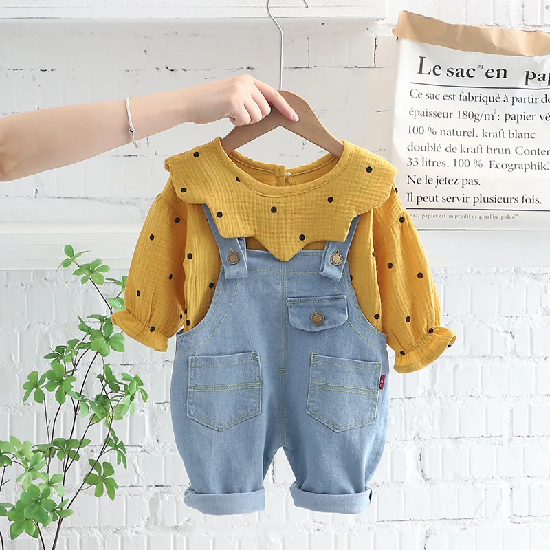 

LZH Baby Clothing 2022 Autumn Clothes New Fashion Long Sleeve Kids Denim Overalls 2Pce Sets For Girls Casual Outfits 1-4 Years