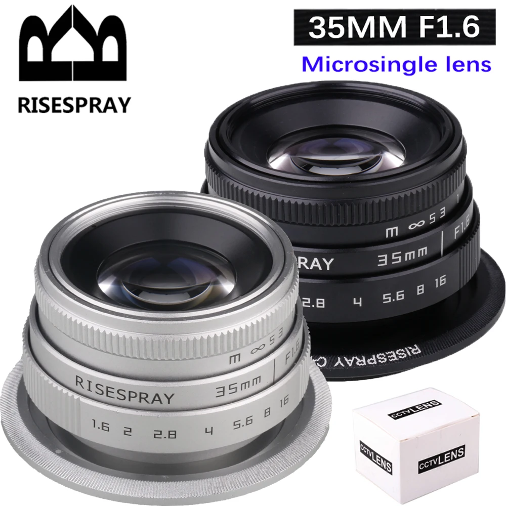 RISESPRAY 35mm f1.6 III Manual Focus MF Prime Lens APS-C For EOS-M N1 Fuji FX SONY NEX Micro 4/3 Silver Black Large Aperture