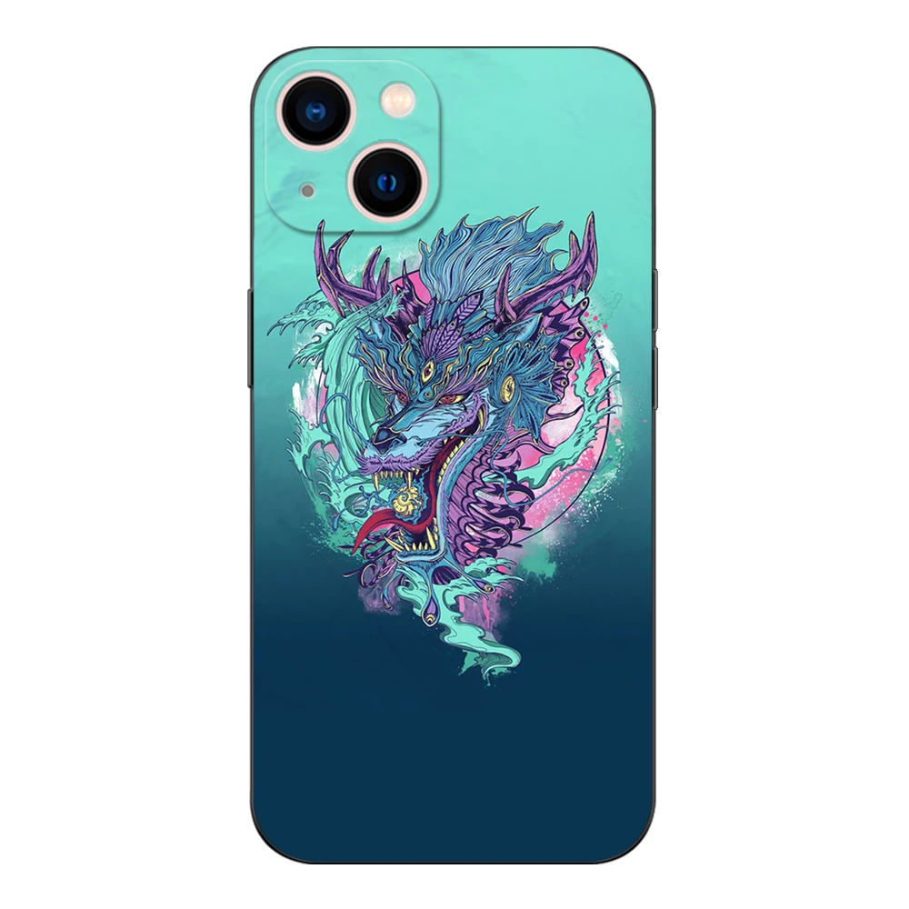 Black tpu Case For Samsung galaxy S23 S22 S20 S21 FE PLUS ultra+S10 E lite cover DRAGON TATTOO JAPANESE