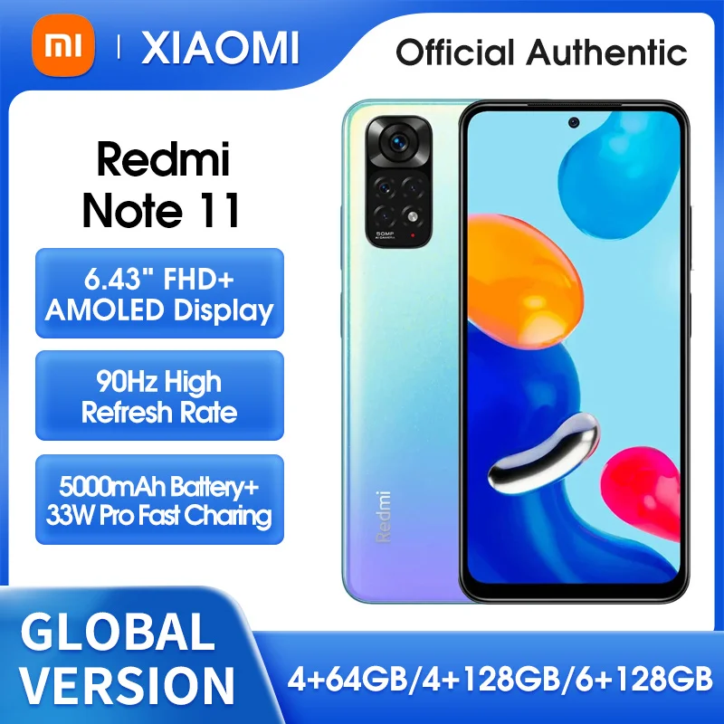 

Global Version Xiaomi Redmi Note 11 Smartphone 4/6GB+64/128GB 6.43"FHD AMOLED 90Hz Refresh Rate 33W+5000mAh Battery Mobilephone