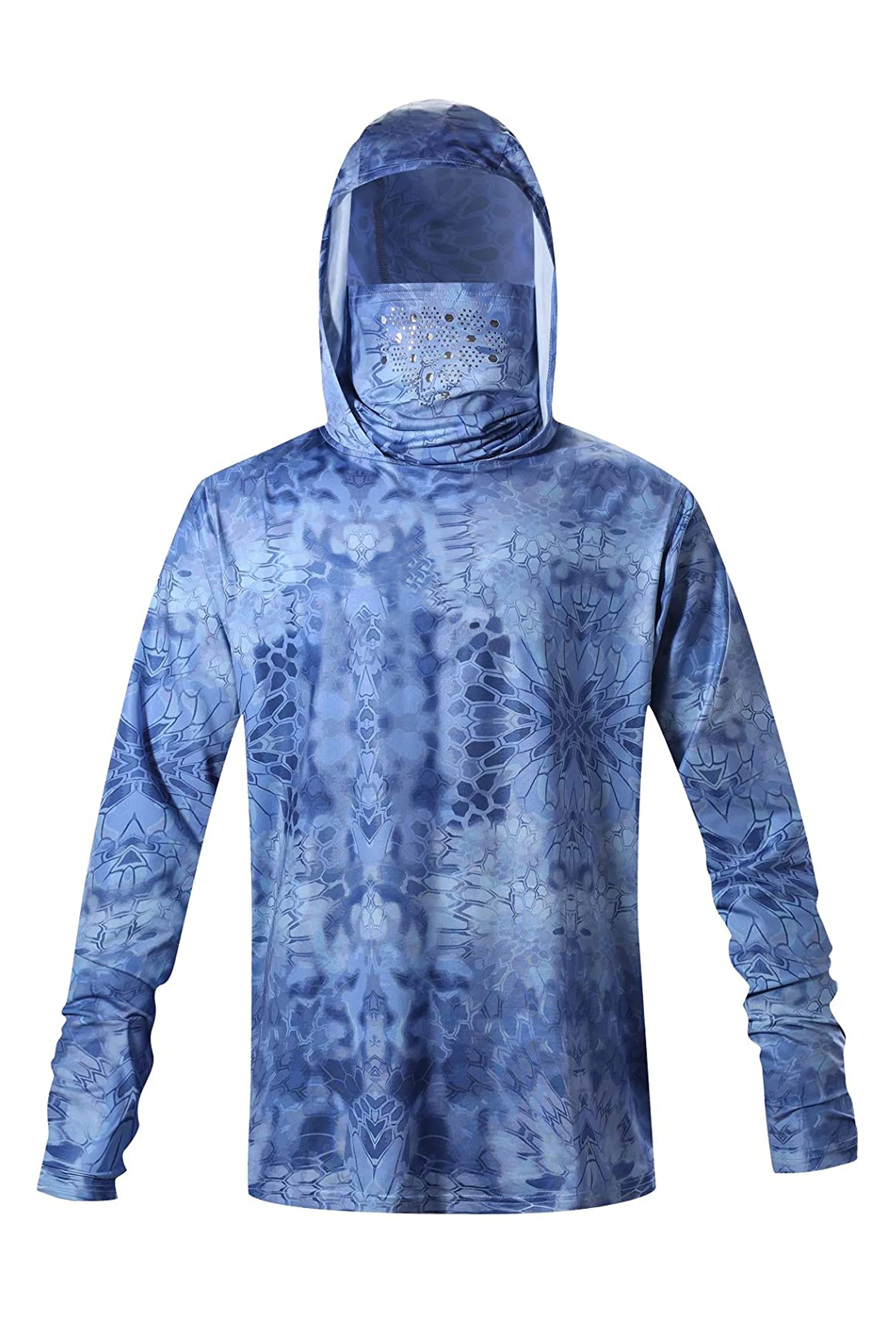 Summer Men Hooded Long Sleeve Performance Fishing Shirts Jersey Fishing UV Hoodies Clothing Face Mask