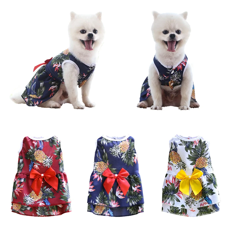 

Summer Dog Cat Dress Pineapple Hawaii Style Pet Dogs Skirt Girl Dog Vest Clothes For Small Dog Dresses Teddy Yorkies Clothing