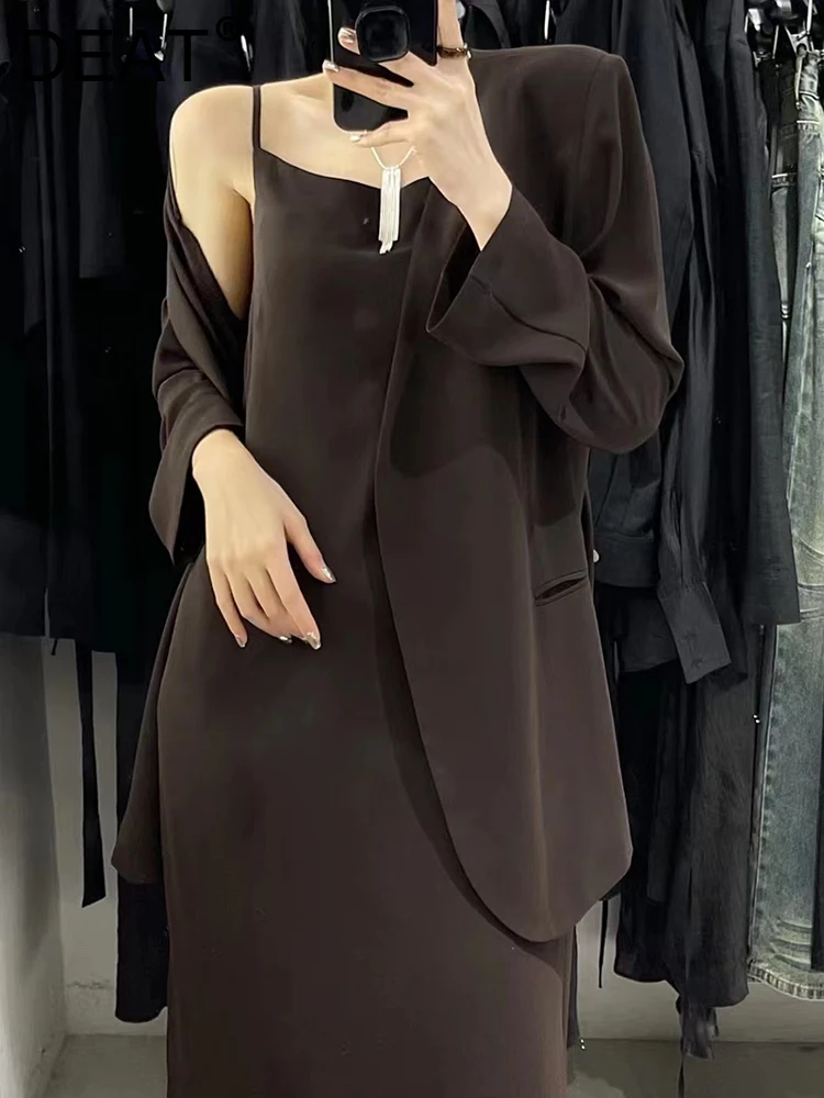 

DEAT Fashion Women's Blazer Loose Notched Collar Buttonless Solid Color Thin Suit Jackets Female Summer 2023 New Tide 17A8893