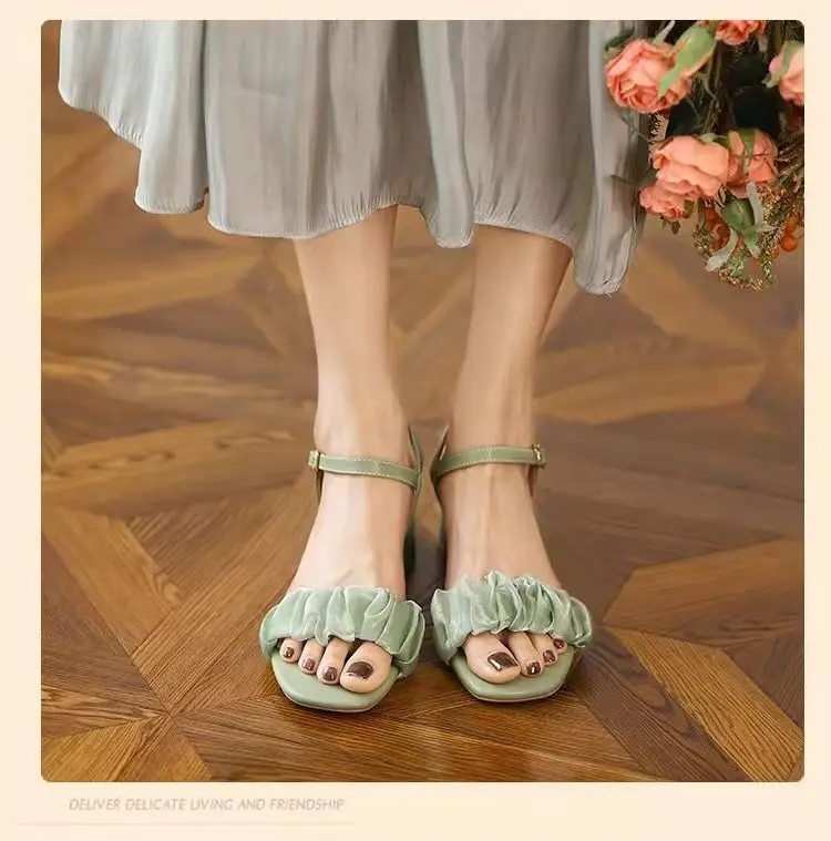 

Hot Fashion Gentle Lady Wind with Skirt Ladies High Heel Sandals Womens Shoes Chunky Heel Sandals Women's Summer