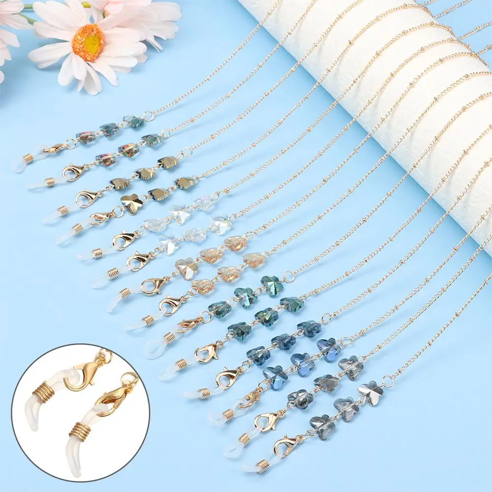 

New Color Crystal Butterfly Handmade Metal Hanging Chain Pearl Glasses Chain Women's Mask Anti Loss Hanging Rope