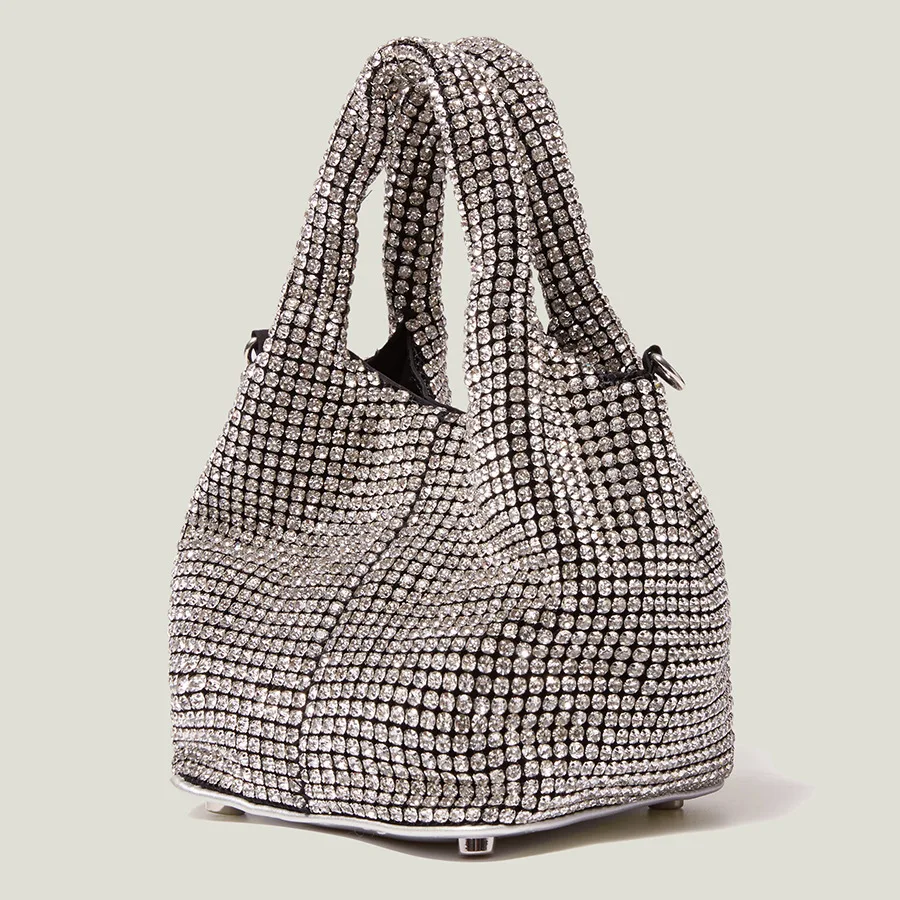 

Handmade diamond inlaid vegetable basket bucket bag online Red nightclub party diamond chain handbag fashion handbag