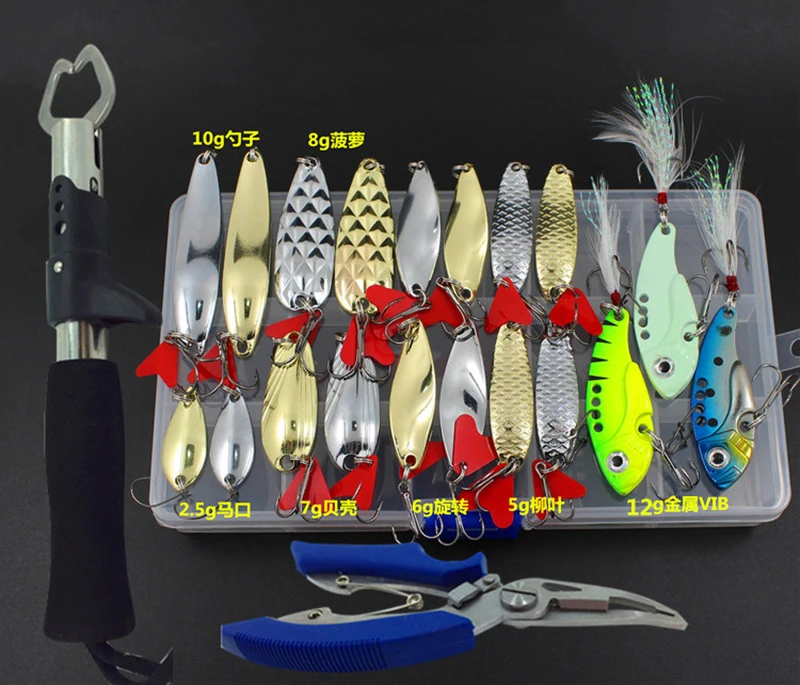 

Fishing Lures Set Spoon Kit Metal Bait Plier Grip Hard Bait Fresh Salt Water Bass Pike Bait Sea Fishing In Storage Box B144