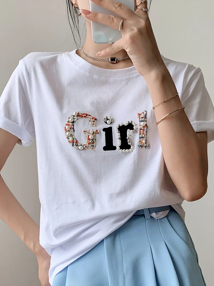 Летняя женская хлопковая Футболка TuangBiang с вышивкой Корейская Повседневная