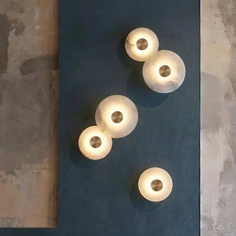 

Настенный светильник из натурального камня, светодиодный настенный светильник, золотой, медный, круглый мраморный бра, домашний декор для прохода, фойе, ТВ, прикроватный магазин, офисное освещение