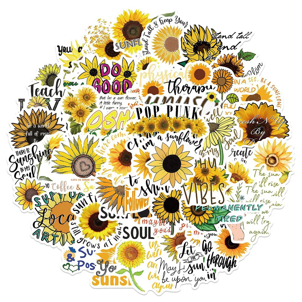 

10/30/50pcs Sunflower You Are My Sunshine Inspirational Phrases Stickers Cartoon Decals Phone Laptop Diary Sticker for Kids Toy