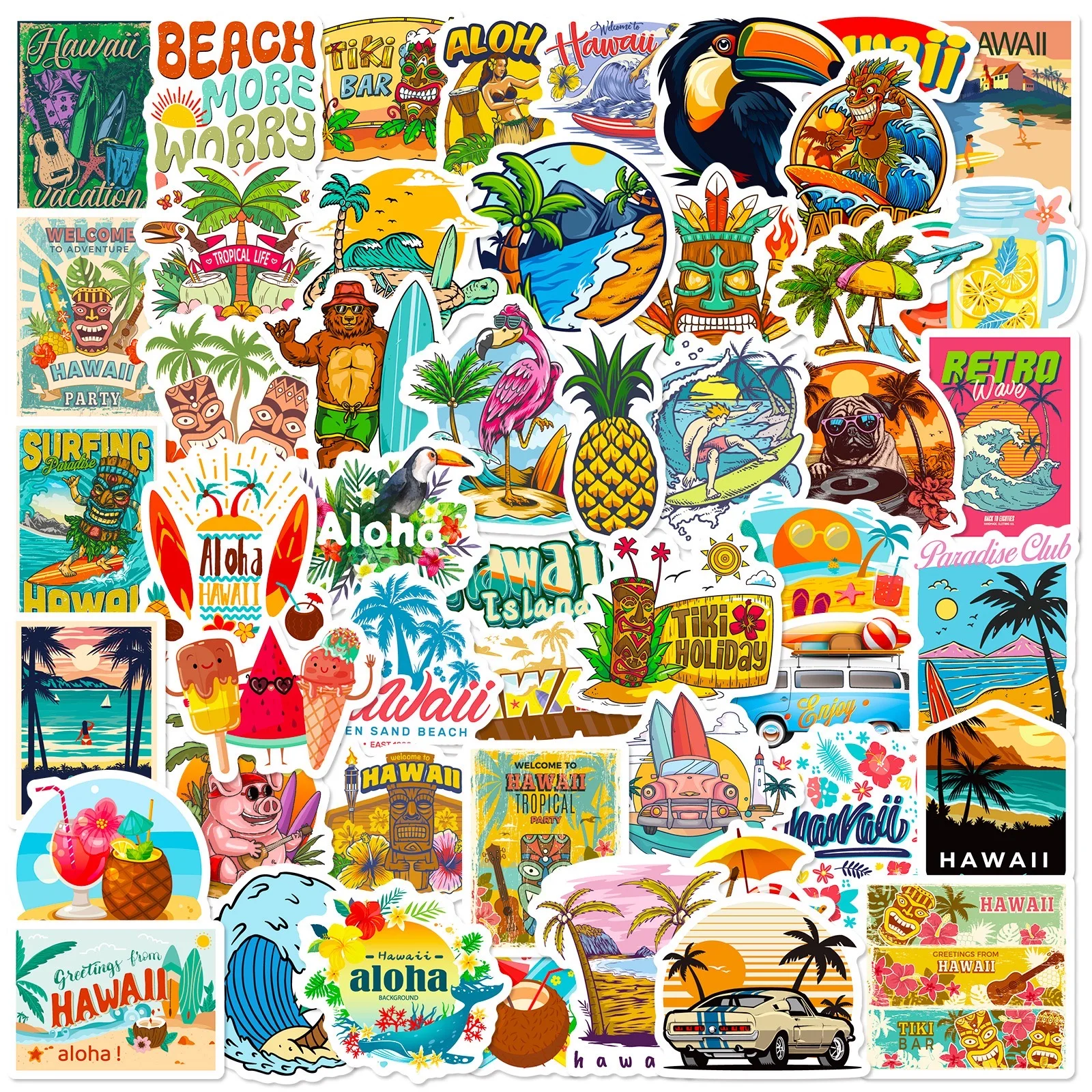 

10/50PCS Hawaii Tropical Beach Surfing Sticker Aesthetic Graffiti Decals DIY Scrapbook Luggage Car Phone Waterproof Surf Sticker