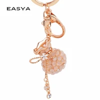 easya rhinestone opal vase keychain crystal purse key chains ring women handbag charm llavero chy 2811