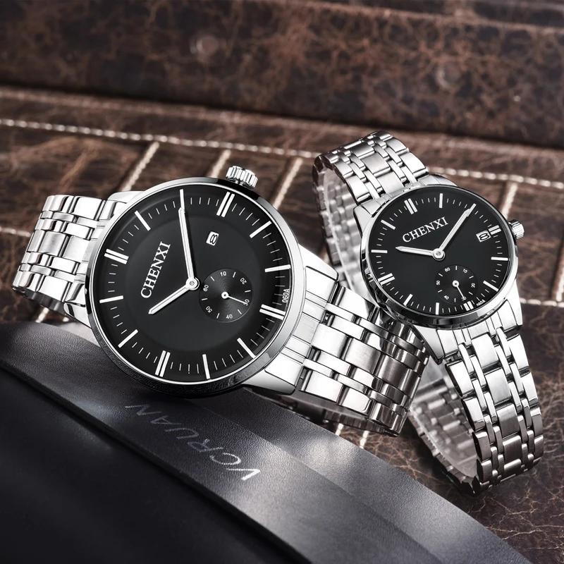Hot Sales Couple Watches Pair Men And Women Fashion Casual Silver Stainless Steel Waterproof Quartz Female Male Clock Gift 2022