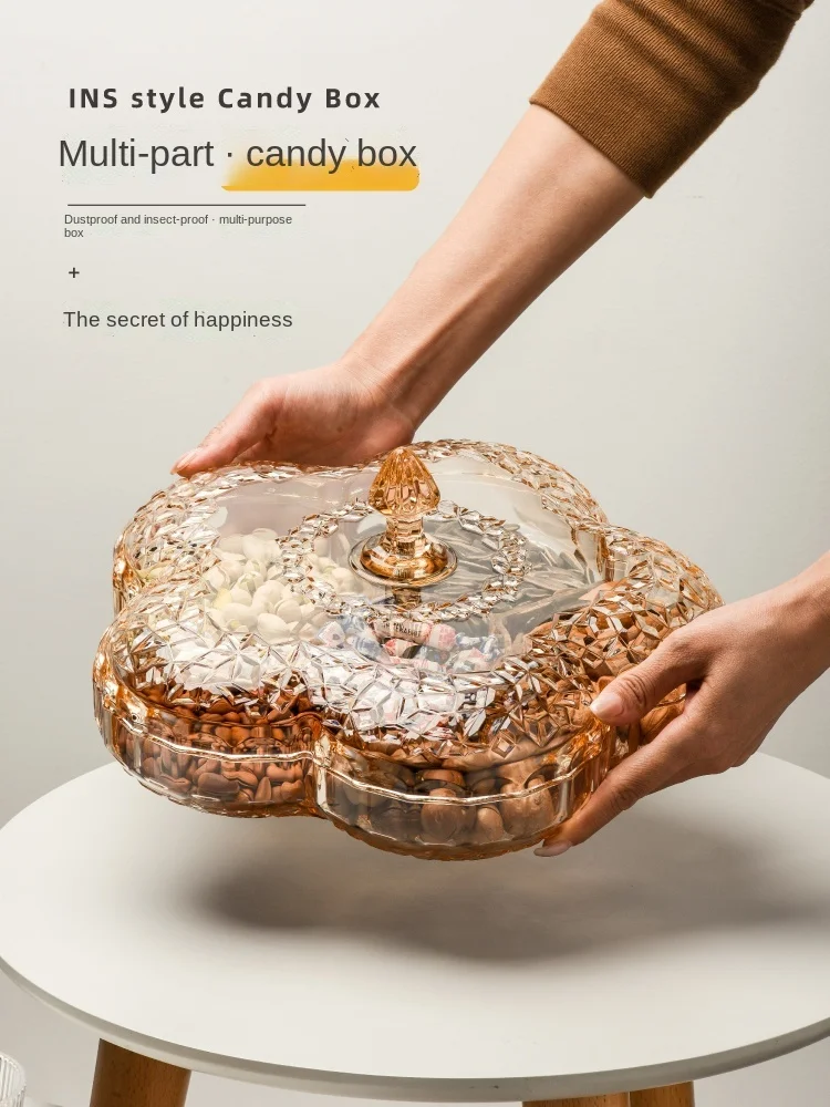 

Dried Fruit Flower-Shaped Grid Snack with Lid Candy Melon Seeds Plate Creative Simple Nut Plastic Storage Box