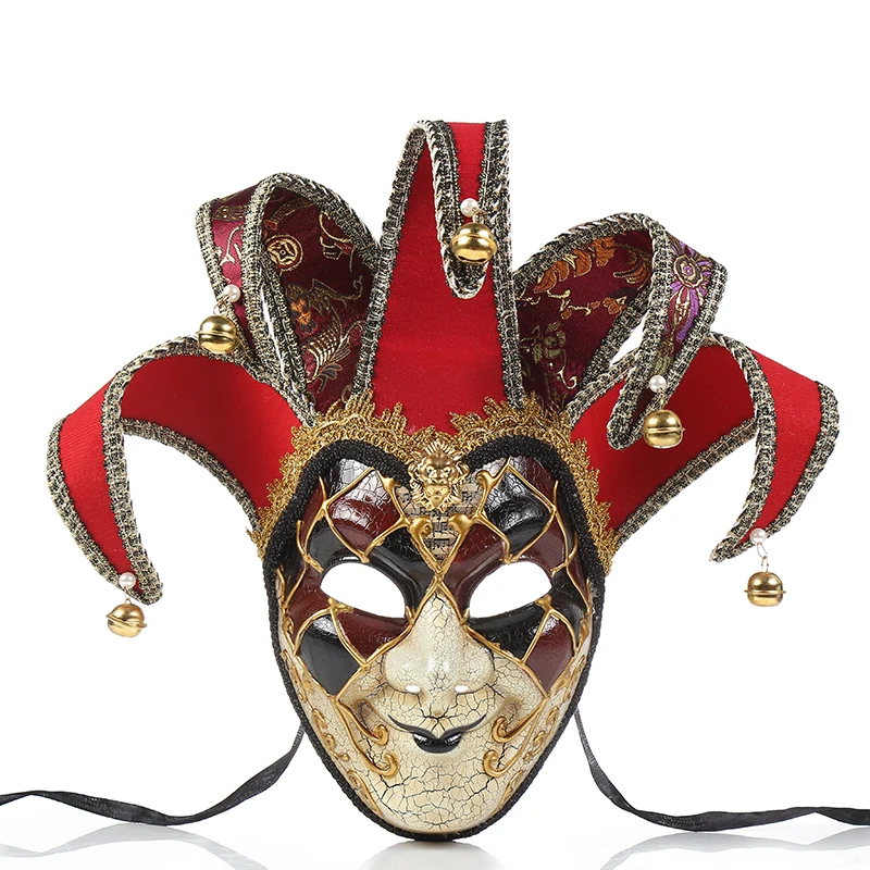 

Full Face Venetian Jester Mask Masquerade Green Hand Painted Joker Wall Decorative Art Collection Halloween Anonymous Masks