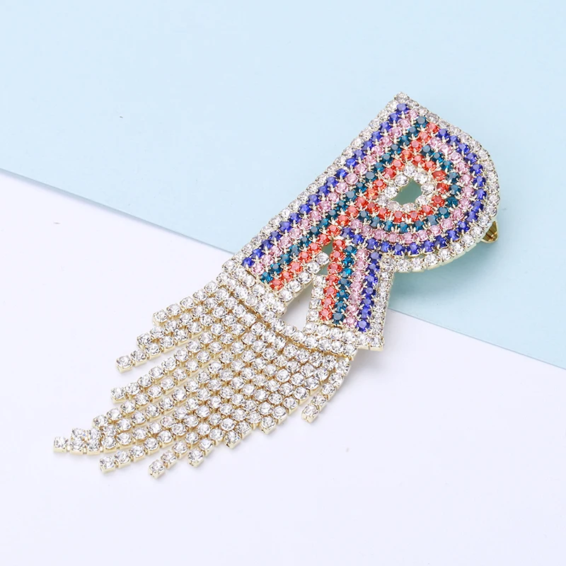 

New Color Letter R Brooch Geometric Fringe Long Corsage