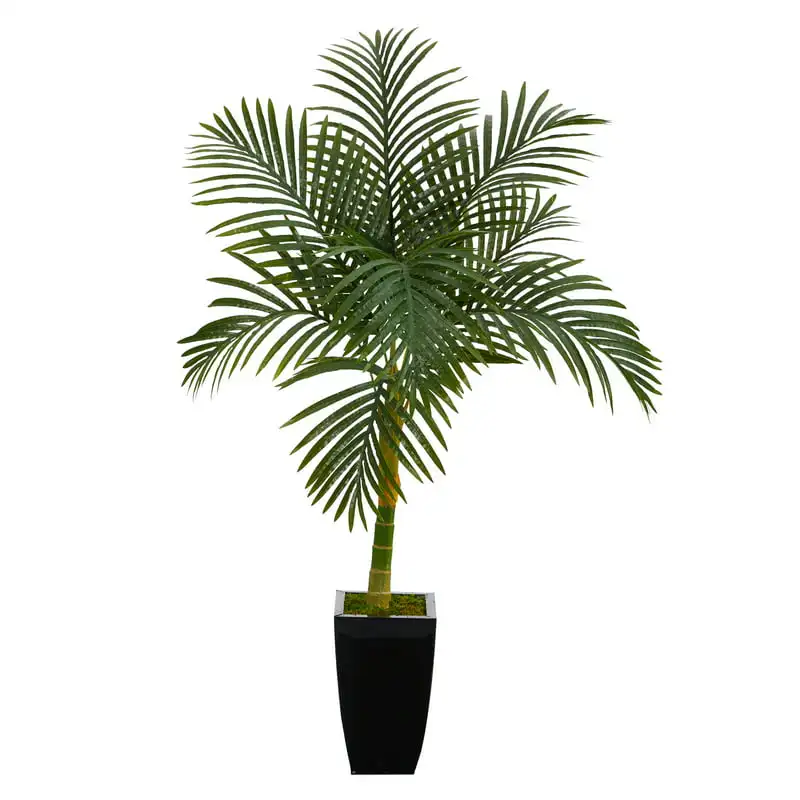 

4.5` Golden Cane Artificial Palm Tree in Black Metal Planter