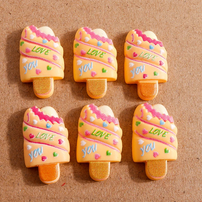 

10pcs Cute Love Heart Ice Cream Resin Charms Slices Flatback Buttons for Handcraft Accessories Scrapbooking Girls Hearwear Decor