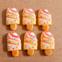 10pcs cute love heart ice cream resin charms slices flatback buttons for handcraft accessories scrapbooking girls hearwear decor