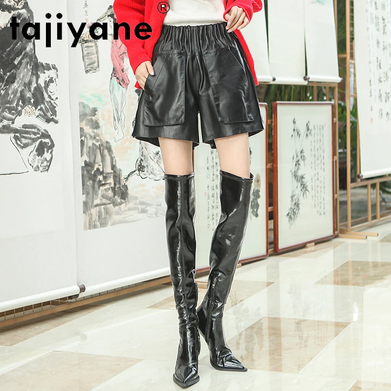 Tajiyane Genuine Leather Shorts Women High-waist Leather Pants 2022 Spring Loose Wide-leg Pants Sheepskin Shorts FCY066