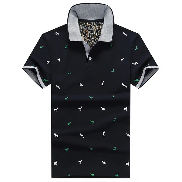 

Мужская хлопковая рубашка-поло с коротким рукавом и принтом в виде оленя